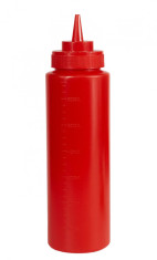 Бутылка для соуса пластиковая красная с мерной шкалой 710 мл