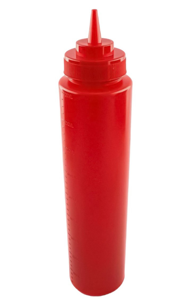 Бутылка для соуса пластиковая красная с мерной шкалой 950 мл