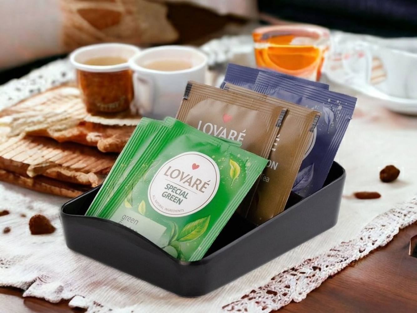 Органайзер для чайных пакетиков из меламина 3 секции черный 13х10х4 см