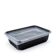 Контейнер пластиковый ПП-118-750 ребристый черный с крышкой 750 мл 187х138х50 мм 400 шт/ящ