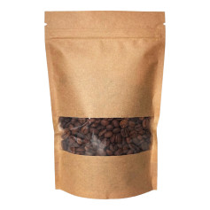 Пакет дой-пак бумажный крафт с окном 100 г 130х200х64 мм 1 шт (500 шт/уп)