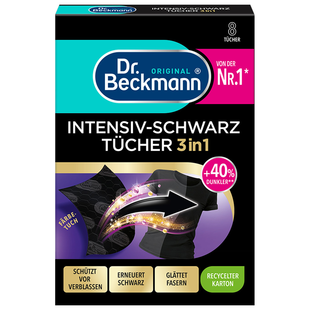 Салфетки для восстановления черного цвета тканей Dr. Beckmann 3в1 8 шт/уп (12 уп/ящ)