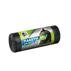 Пакет для мусора Fortis Active прочный черный 60 л 15 мкм 20 шт/рул (40 рул/ящ)