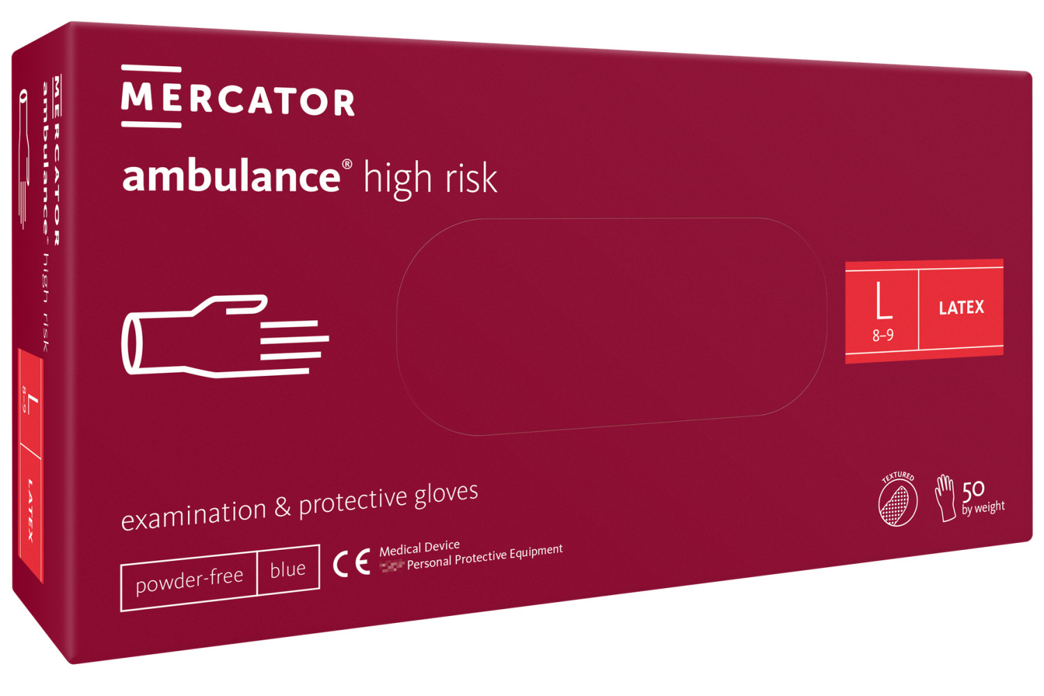 Перчатки хозяйственные латексные Mercator Ambulance High Risk L синие 50 шт/уп (25 пар) (10 уп/ящ)