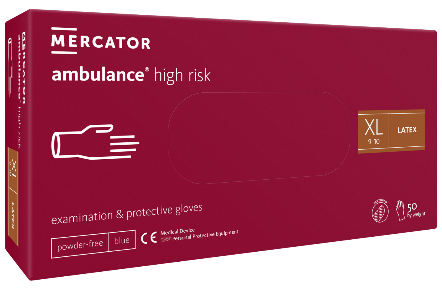 Перчатки хозяйственные латексные Mercator Ambulance High Risk XL синие 50 шт/уп (25 пар) (10 уп/ящ)