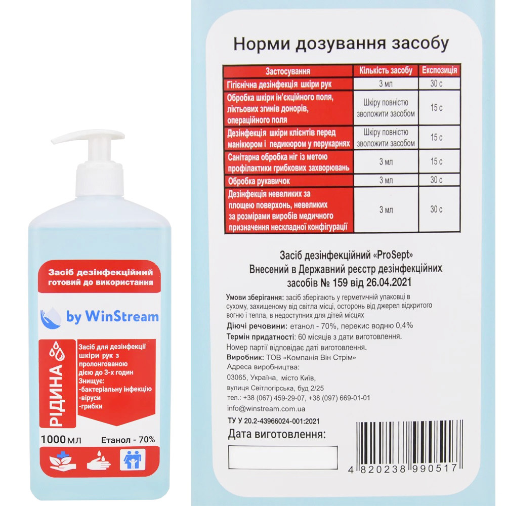 Дезинфицирующее средство для рук и кожи ProSept с дозатором 1 л (8 шт/ящ)